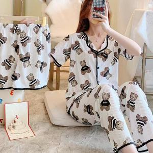 쉬블림로브 3피스(반팔+반바지+긴바지) 여성 홈웨어 곰 패턴 잠옷 세트 GWD0487