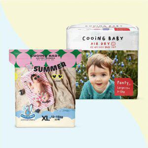 쿠잉 썸머에어드라+에어드라이 기저귀 /4팩+4팩/ 프리미엄 여름 밤낮 추천