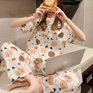 쉬블림로브 (반팔+긴바지) 여성 홈웨어 강아지 패턴 잠옷 세트 GWD0406