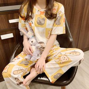 쉬블림로브 (반팔+긴바지) 여성 홈웨어 토끼 곰 패턴 잠옷 세트 GWD0407