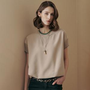 [MAXZA] 플리츠 캡소매 라운드넥 반팔 블라우스