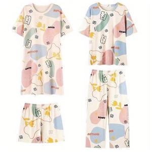 쉬블림로브 4피스(반팔+반바지+긴바지+원피스) 여성 홈웨어 잠옷 세트 GGWD0412