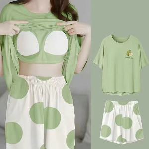 쉬블림로브 (반팔+}반바지)여성 홈웨어 캡내장 잠옷 세트 GGWD0547