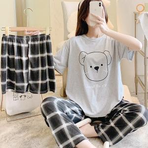 쉬블림로브 3피스(반팔+반바지+긴바지) 여성 홈웨어 곰 잠옷 세트 GWD0436