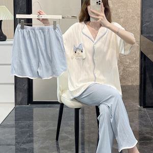 쉬블림로브 3피스(반팔+반바지+긴바지) 여성 캐릭터 패턴 홈웨어 파자마 잠옷 세트 GG