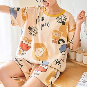 쉬블림로브 (반팔+반바지) 여성 홈웨어 캐릭터 프린팅 잠옷 세트 GGWD0223