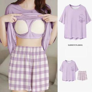 쉬블림로브 (반팔+}반바지)여성 홈웨어 캡내장 잠옷 세트 GWD0540