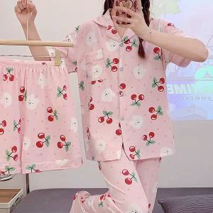 쉬블림로브 3피스(반팔+반바지+긴바지) 여성 홈웨어 체리 잠옷 세트 GGWD0418