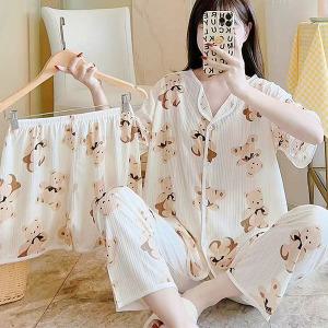 쉬블림로브 3피스(반팔+반바지+긴바지) 여성 홈웨어 곰 패턴 잠옷 세트 GWD0495