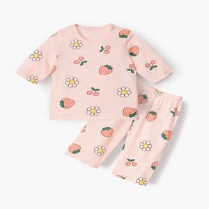 유니프랜드 핑크딸기 자가드 7부내의 아동 유아실내복 여름 간절기 상하세트