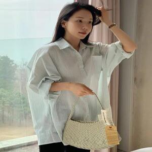 민트블루 스트라이프 오버핏 셔츠 (one color)