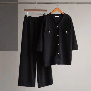 (안나앤플러스) 골드 버튼 티셔츠 세트[세트DF442] 빅사이즈