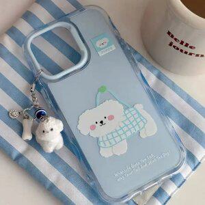 최신 귀여운 아이폰 케이스 하얀 강아지 키링 스트랩 / 핸드폰케이스 17 16 15 14 에어