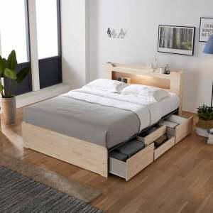 장인가구 스텔라 LED 편백나무 수납 원목 침대
