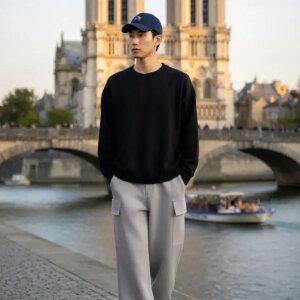 리니어 슬릿 티셔츠 나그랑 남성 빅 오버 사이즈 래글런 탄탄한 무지 긴팔티 세탁후 변