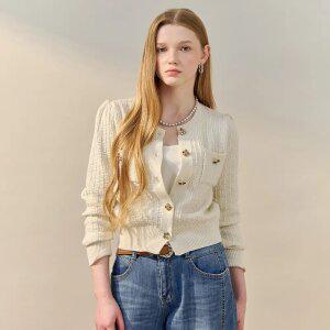 [MAXZA] 주얼리 버튼 트위드 텍스처 가디건