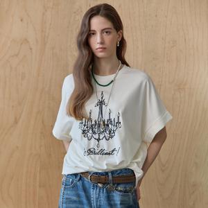[MAXZA] 큐빅 샹들리에 자수 루즈핏 반팔 티셔츠