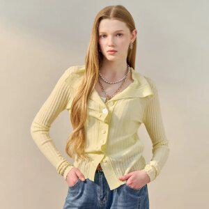 [MAXZA] 와이드 카라 슬림 골지 니트 가디건