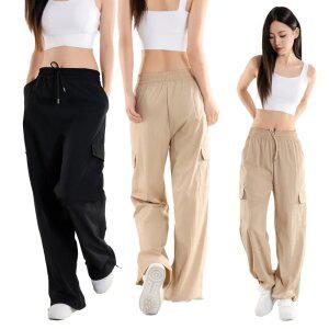 우븐 카고 와이드팬츠 스트링 조거핏 밴딩포켓 여름 남녀공용 팬츠