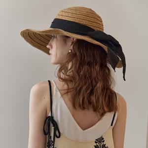 [MAXZA] 빅 리본 와이드 와이어 라피아 플로피햇