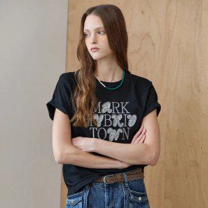 [MAXZA] 스팽글 레터링 라운드넥 반팔 티셔츠