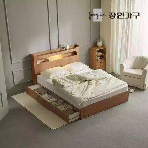 장인가구 메이비 LED 직선헤드 수납 침대프레임 K +포켓폼매트 (높이230)