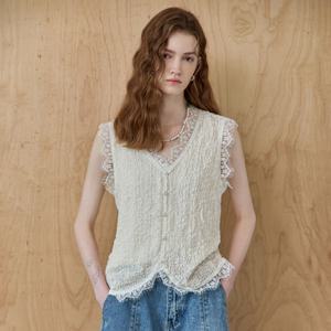 [MAXZA] 레이스 블록 플라워 스카시 슬리브리스 니트