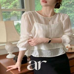 (긴팔추가/세트템/구김) 로베리 링클 뷔스티에 레이어드 블라우스 bs8373