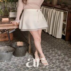 리본 스트랩 밑단 레이어드 미니 스커트 하객룩 데이트룩 sk7800
