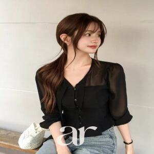 리본 타이 시스루 블라우스 bs8733