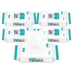 퓨어주르 친환경원료 다용도 물티슈  50매 5팩/10팩 강화캡형 300x200사이즈 베이킹소