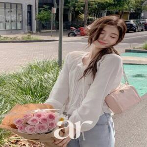 (러블리/핀터감성) 새러데이 레이스 핀턱 프릴 타이 스트랩 블라우스 bs8678