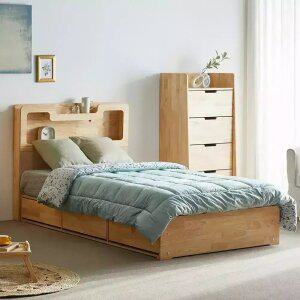 장인가구 아이브 원스 LED 고무나무 원목 원룸 수납형 침대 SS 프레임