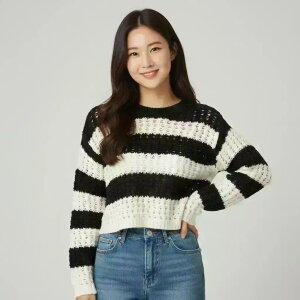 [행텐]여성 스트라이프 메쉬 크롭 니트-SE2051046014034