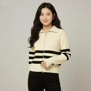 [행텐]여성 스트라이프 투웨이 크롭 니트 집업-SE2121046014034