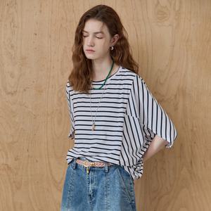 [MAXZA] 마린 스트라이프 루즈핏 케이프 티셔츠