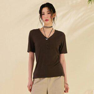 [체이스컬트] [4color] 여자 브이넥 골지 반팔티