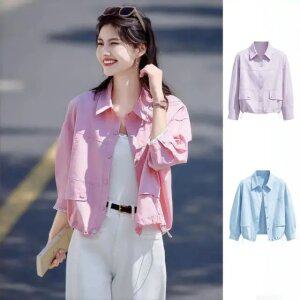 여성 크롭 셔츠 자켓 루즈핏 여름 얇은 아우터 데일리 남방 숏자켓