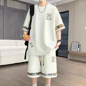 남성 여름 반팔 반바지 투피스 세트 오버핏 캐주얼 트레이닝복