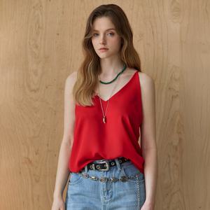 [MAXZA] 라운드 브이넥 쉬폰 크레이프 슬리브리스 탑