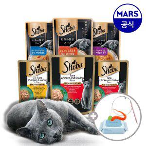 [혼합] 쉬바 파우치 12개+수제수프 12개 골라담기+고양이낚시대+베베숲물티슈