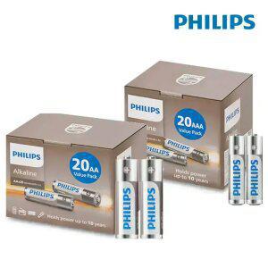 필립스 알카라인 건전지 AA20개+AAA20개