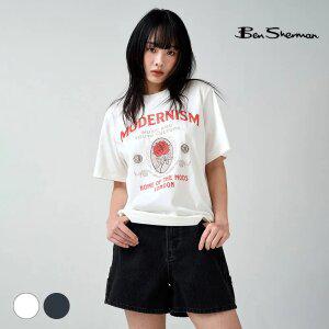 [택가 49,800원] 벤셔먼 우먼 로즈 그래픽 피그먼트 반팔티셔츠 BPCTS851F