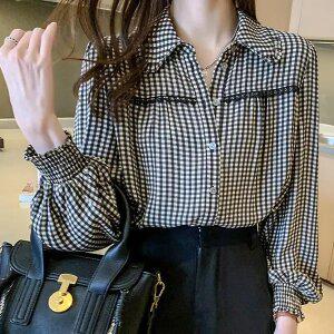 어나더블 몽트 체크 블라우스