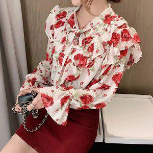 어나더블 로즈 리본 블라우스