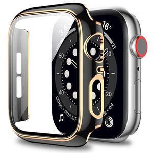 [셀러스토리] 애플 워치 40 41 44 45 풀커버 강화 유리 투톤 컬러 블랙 케이스