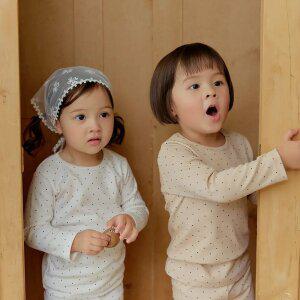 [키키스토리] 도트 (아이보리/브라운) 30수 스판 실내복