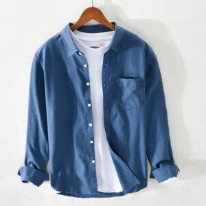 남자 긴팔 셔츠 링클프리 오버핏 린넨셔츠 공작 블루 M