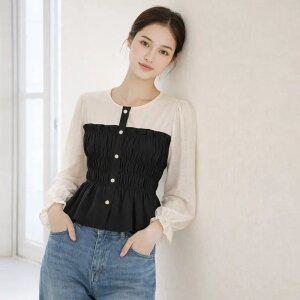 (택가 79000원) [티뷰]레이어드밴딩플레어블라우스_V6A-CBL031