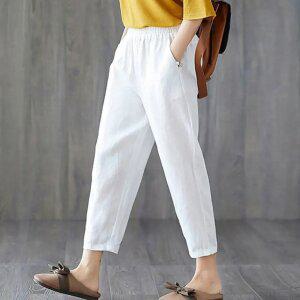 여성 8부 항아리 배기 린넨바지 여름 밴딩 마바지